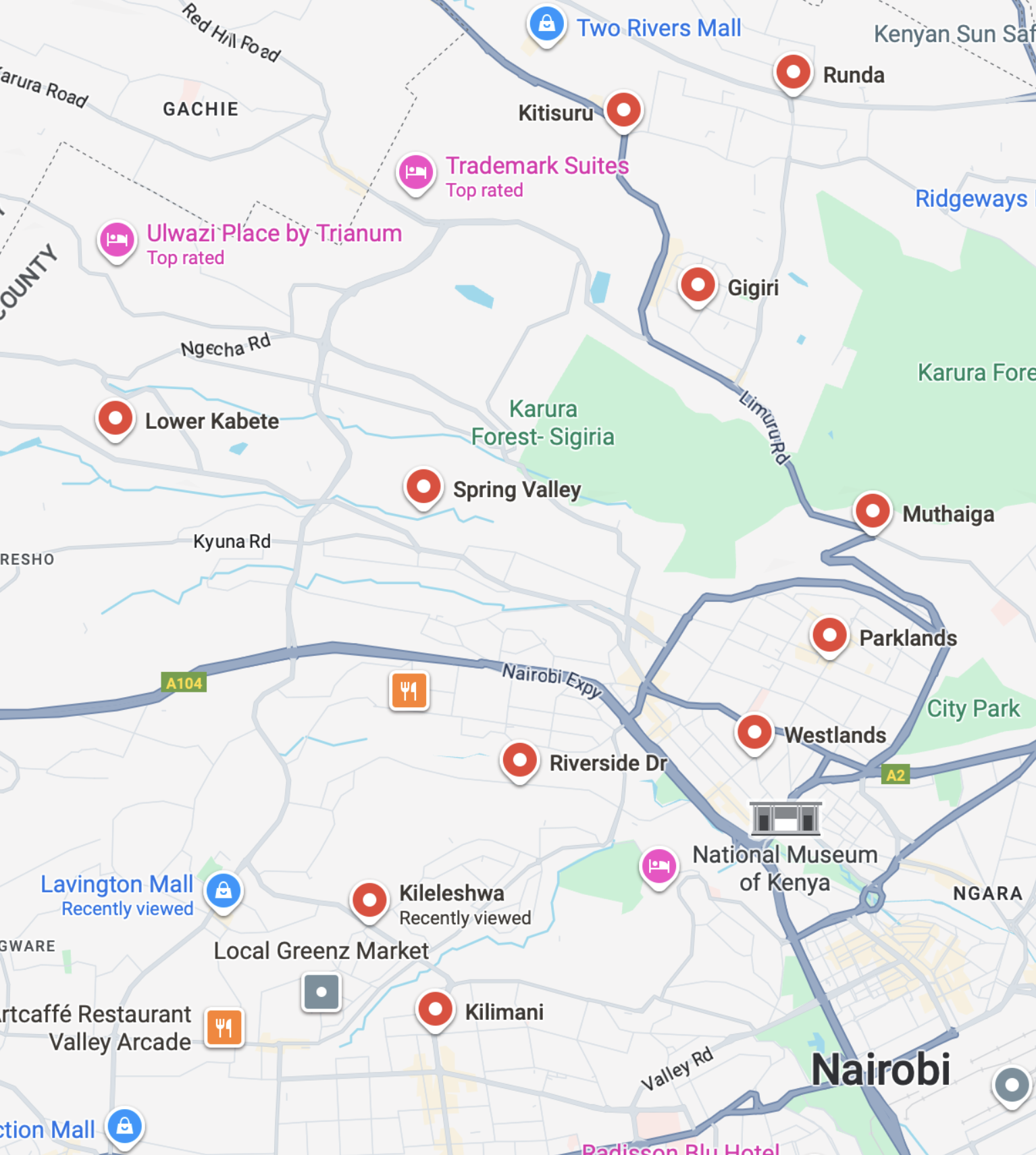 Nairobi Locations Map - Premium Neighborhoods